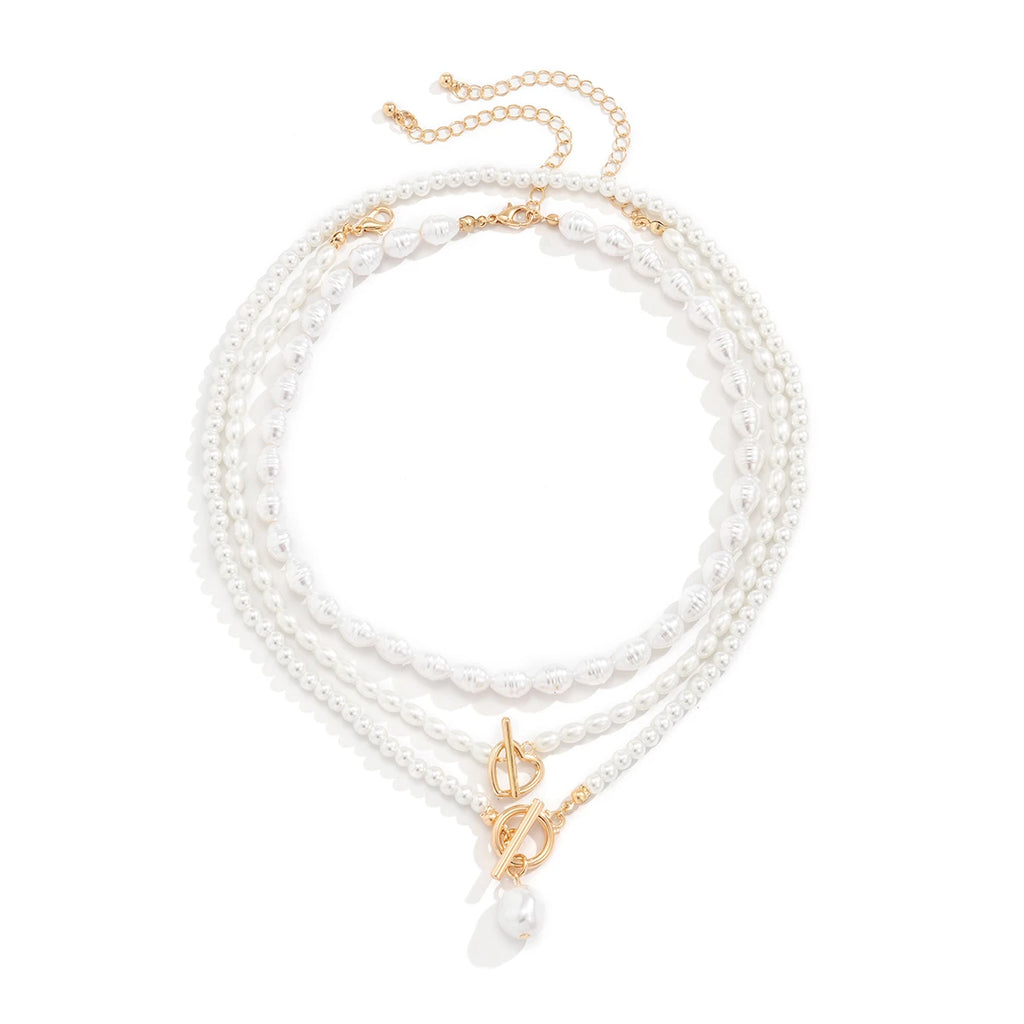 Set de 3 Colliers en Perles Blanches