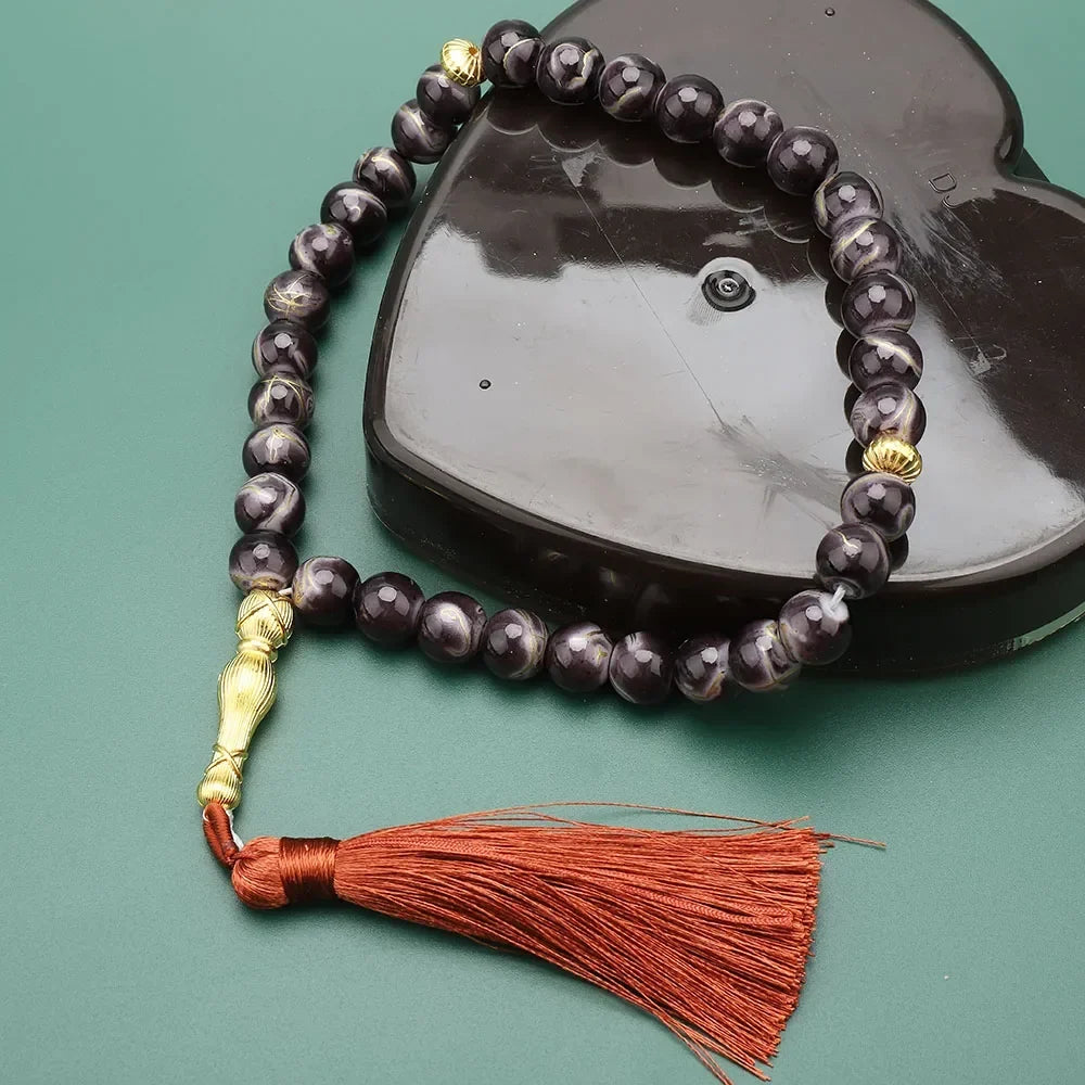 Tasbih Long 33 Perles noir - chapelet de prière musulman violet