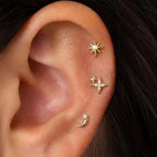 Boucles d'Oreilles Clou Croissant de Lune et Etoiles
